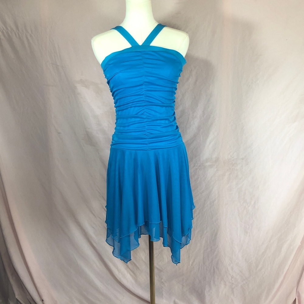 Blue Ruched Halter Women’s Dress Size Small XS Girls 14